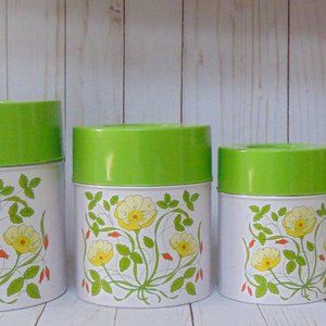 Vintage Mid-Century Canister Set Nesting Tins Set of 4 Retro Floral Pattern